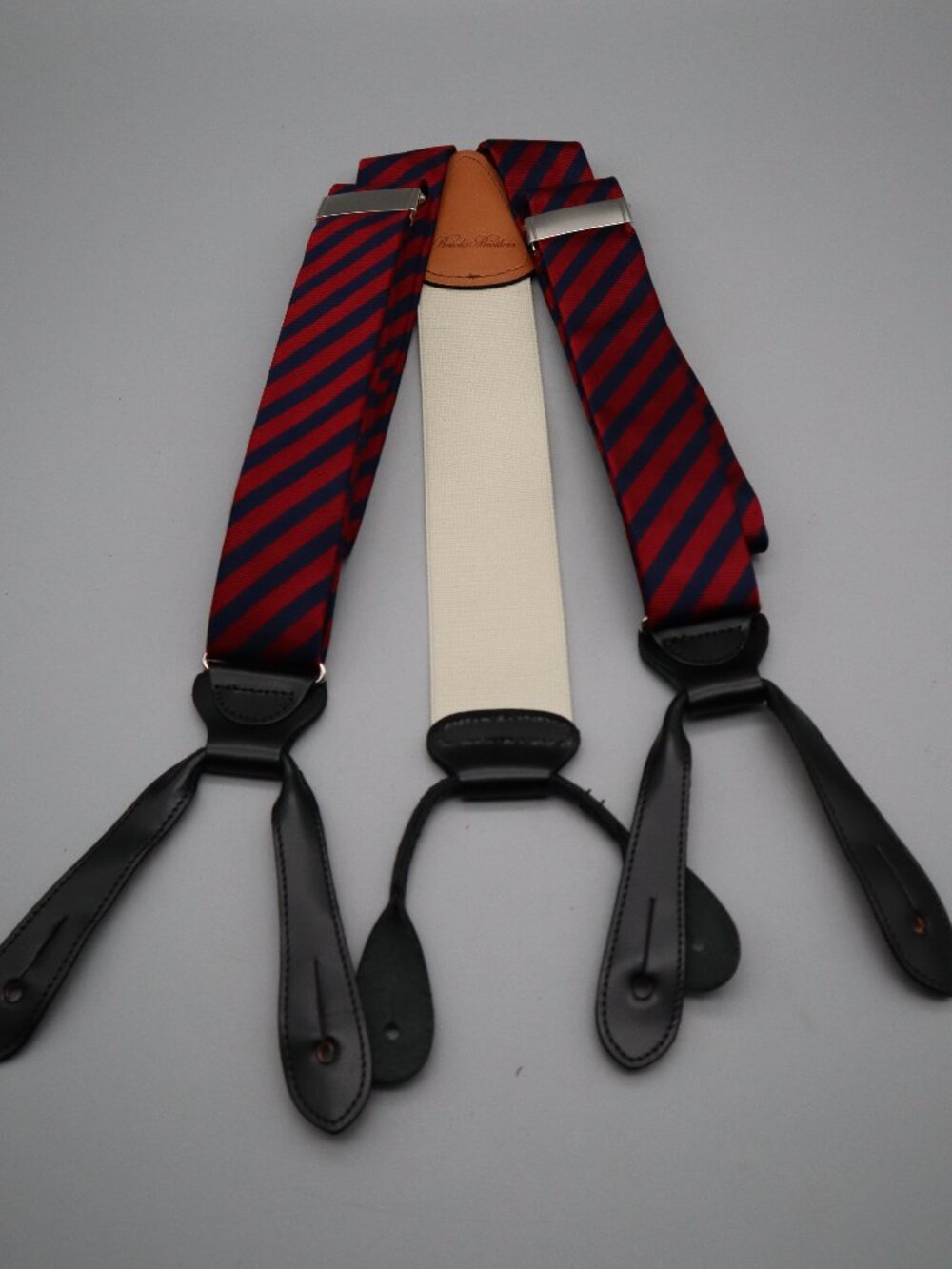 Brooks Brothers Silk Leather Y-Back Adjustable Suspenders Braces Made in England
